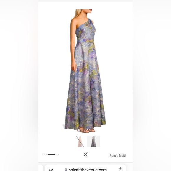 Formal Evening Gown One Shoulder Blue Purple Green Textured Abstract Pattern US4 - Picture 4 of 9